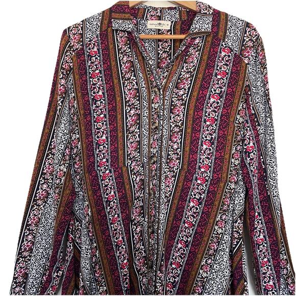 Natural Life Ansley Floral Empire Waist Front Button Tunic Shirt Dress Size M - Picture 6 of 6